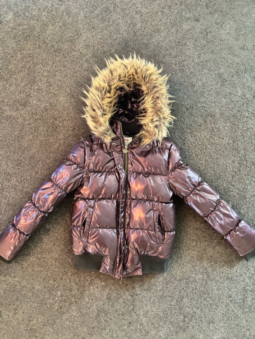 Appaman Iridescent Purple Puff Jacket with Faux Fur Hood